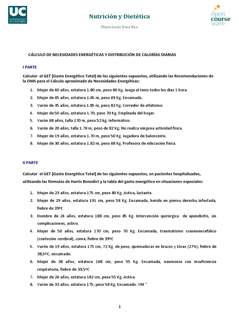 Cálculo del Gasto Energético Total | PDF | Salud y bienestar
