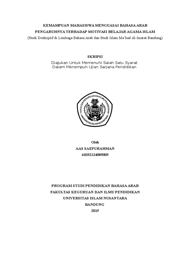 Contoh Cover Skripsi Bahasa Arab