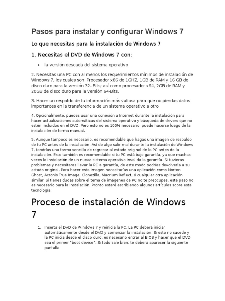 Guía para instalar Windows 7 paso a paso | PDF | Contraseña | Windows 7