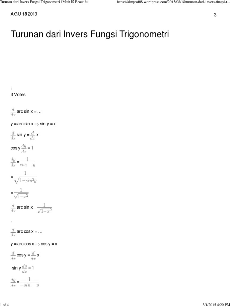 Turunan Dari Invers Fungsi Trigonometri Math Is Beautiful