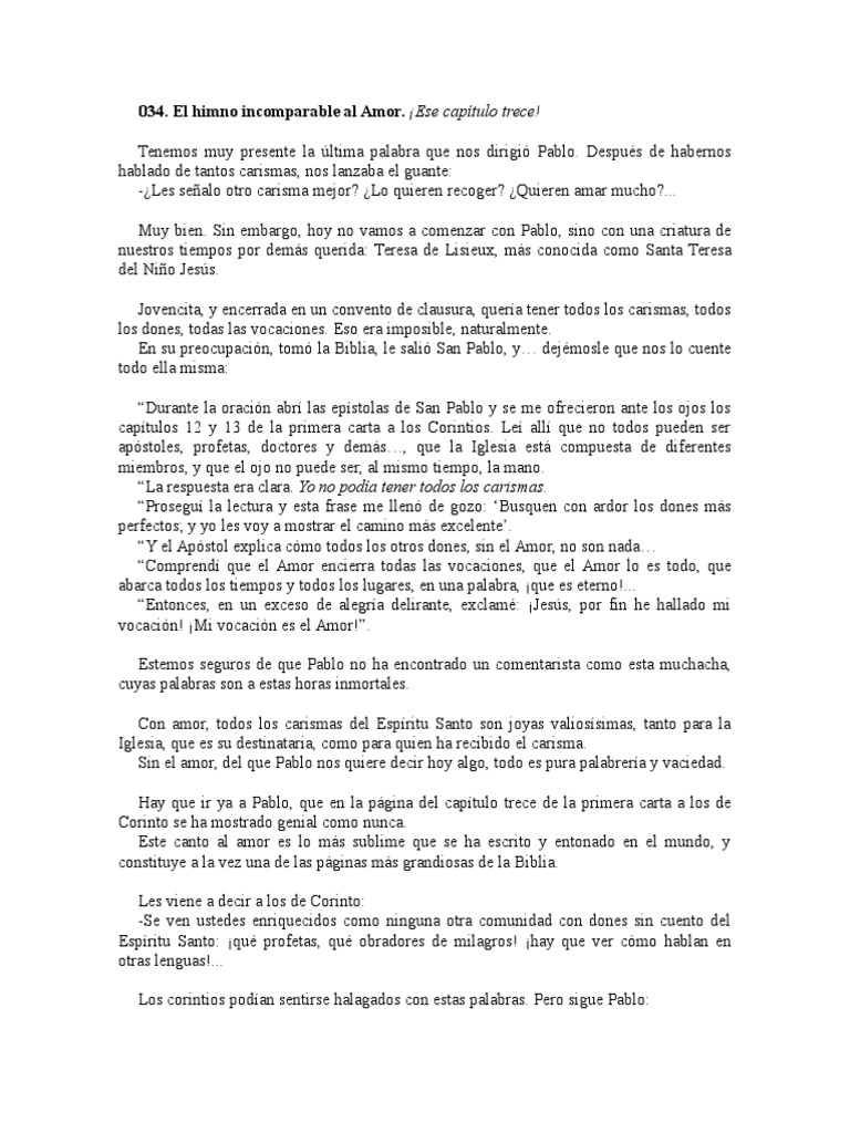El Himno al Amor de San Pablo | PDF | Pablo el apóstol | Amor
