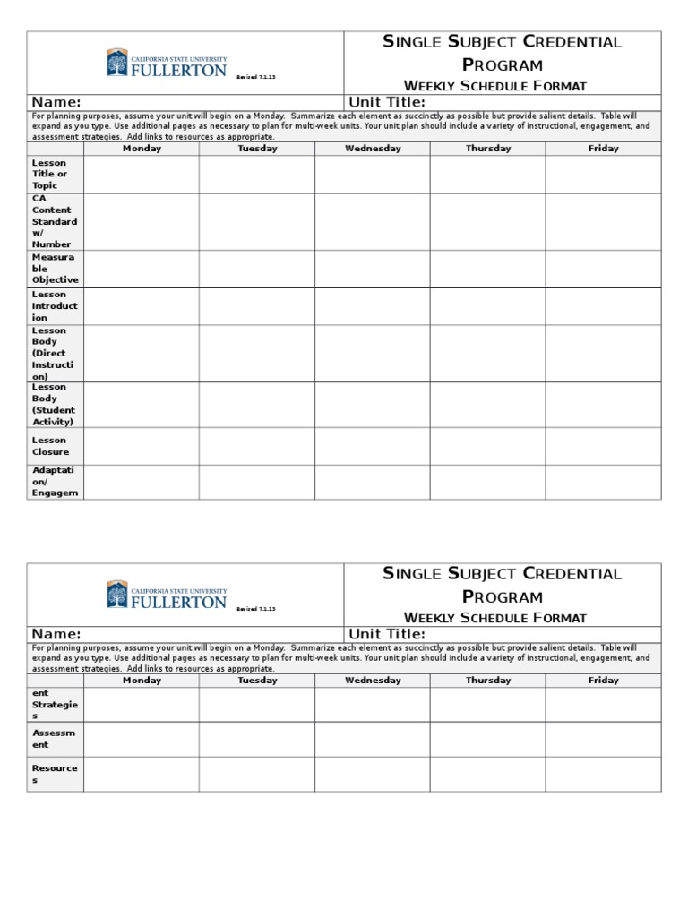 EDSC Weekly Schedule Format Template | PDF