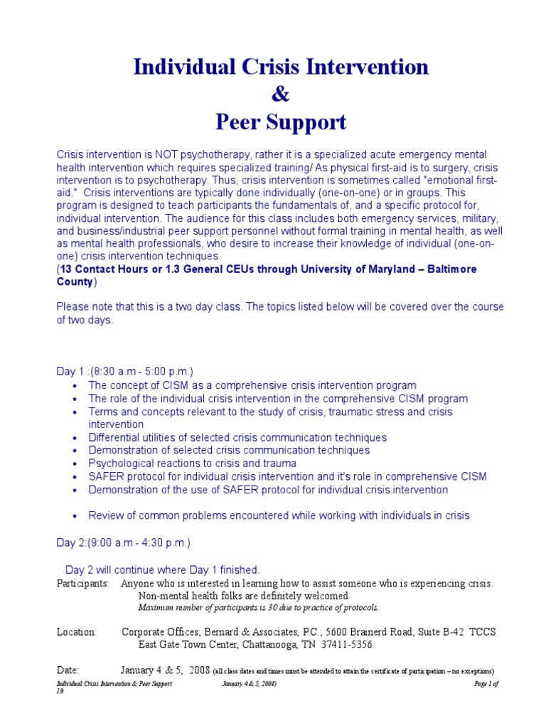 Individual Crisis Intervention & Peer Support: County) | PDF ...