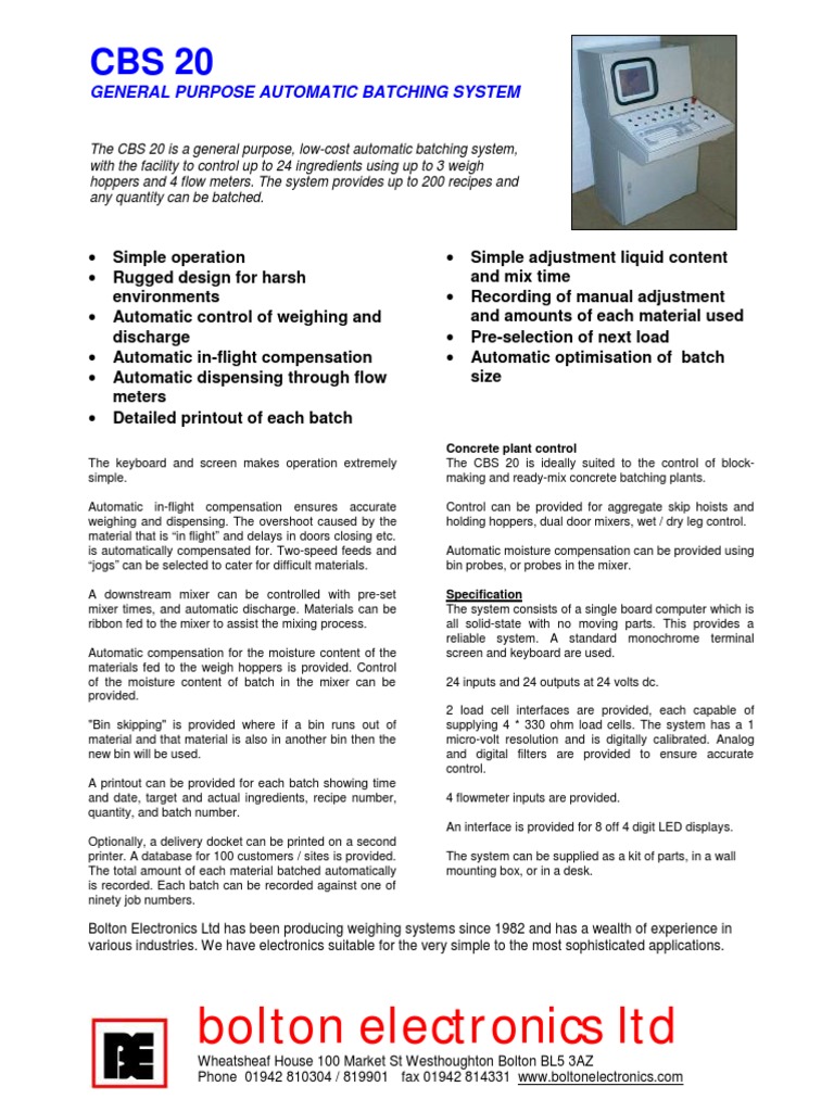 Bolton Electronics LTD: General Purpose Automatic Batching System | PDF ...