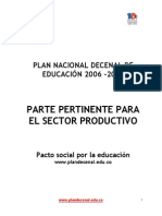 Parte Pertinente para El Sector Productivo: Plan Nacional Decenal de EDUCACIÓN 2006 - 2016