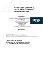 Proyecto de ley contra el racismo y discriminación Bolivia