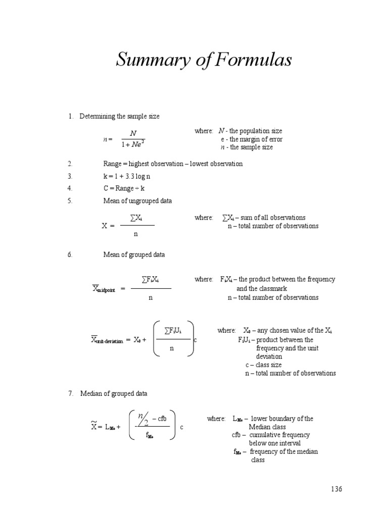 Summary of Formula - Statistics | Download Free PDF | Correlation And ...