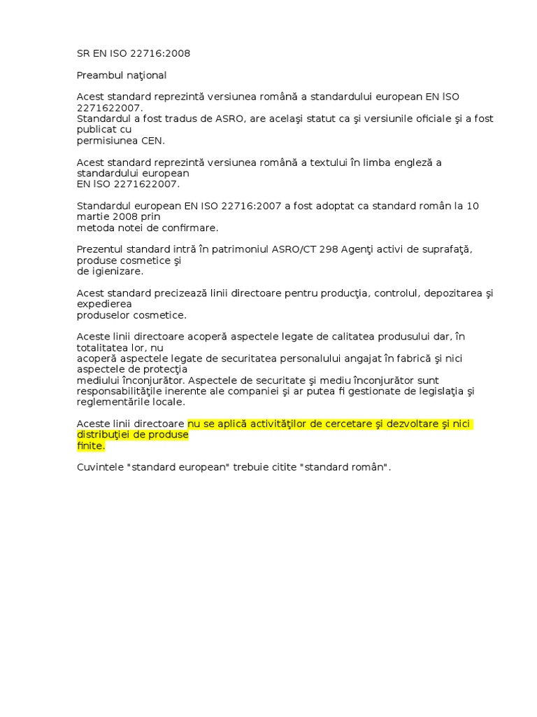 ISO 22716 - Varianta de Lucru | PDF