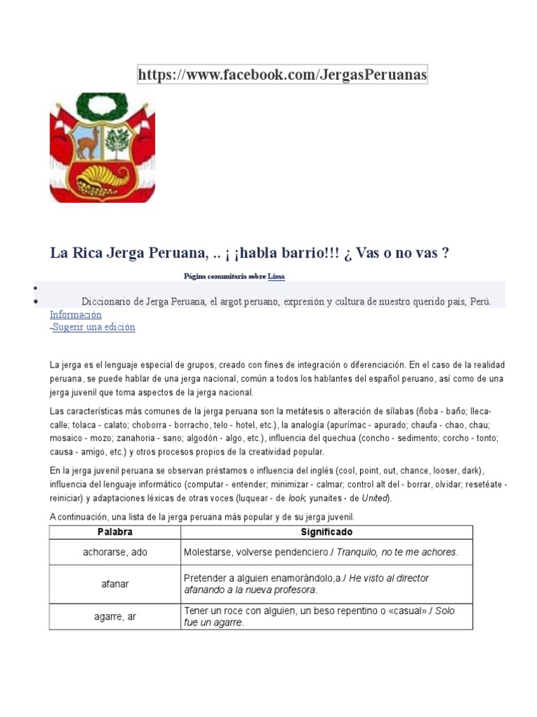 La Jerga Es El Lenguaje Especial de Grupos Perú Lingüística