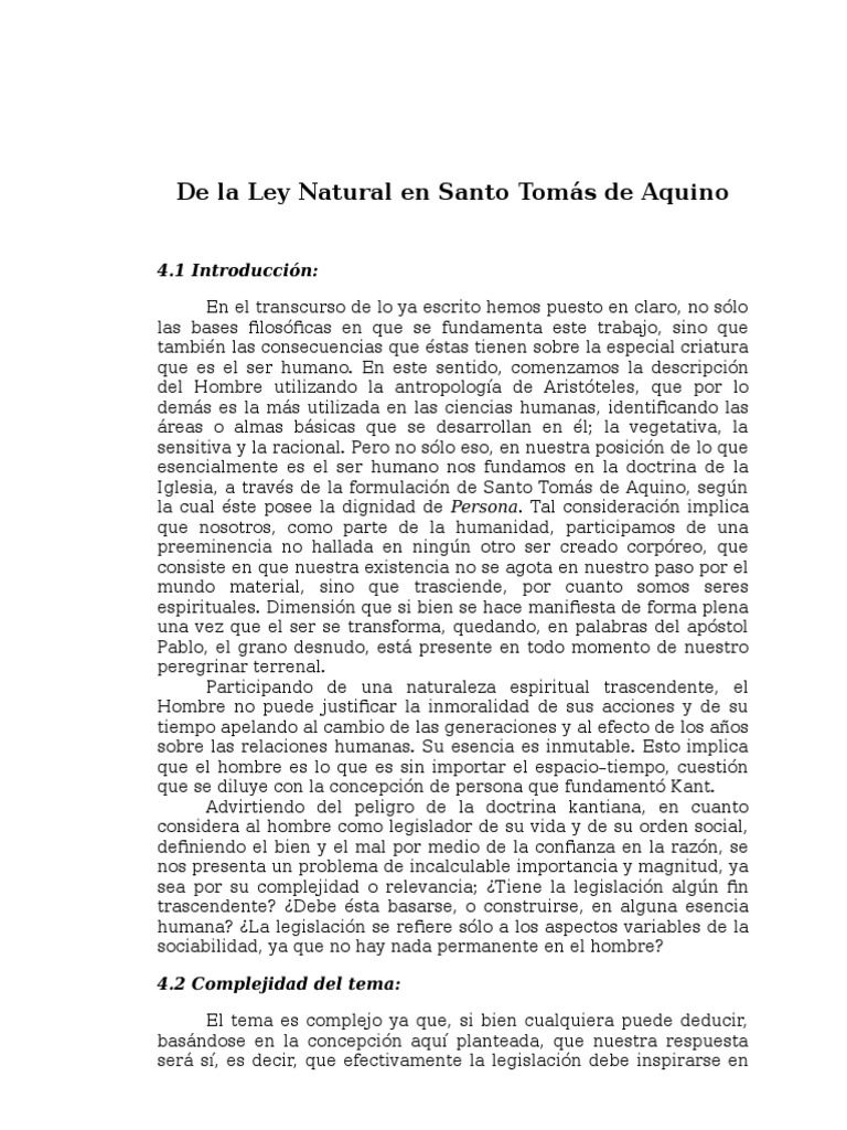 De la ley natural en Santo Tomas de Aquino La Ley