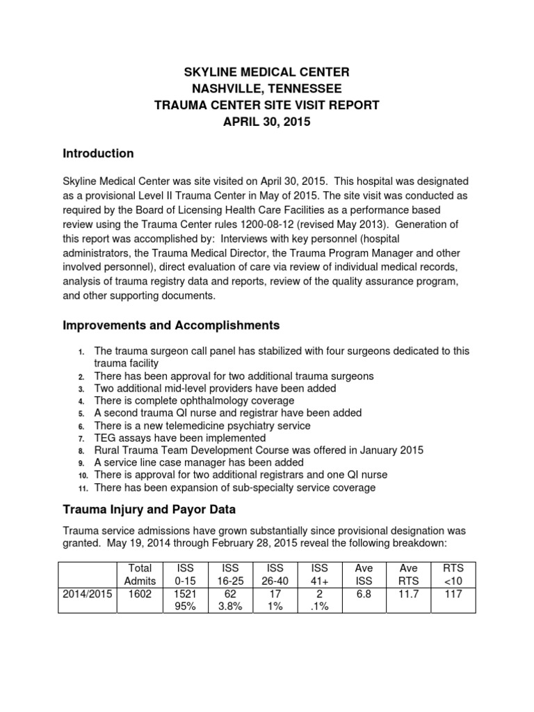 Skyline Medical Center Trauma Report | PDF | Major Trauma | Emergency ...
