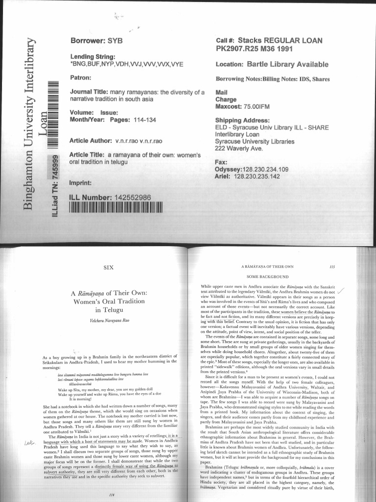 Rao, VNR - Ramayana of Their Own | PDF