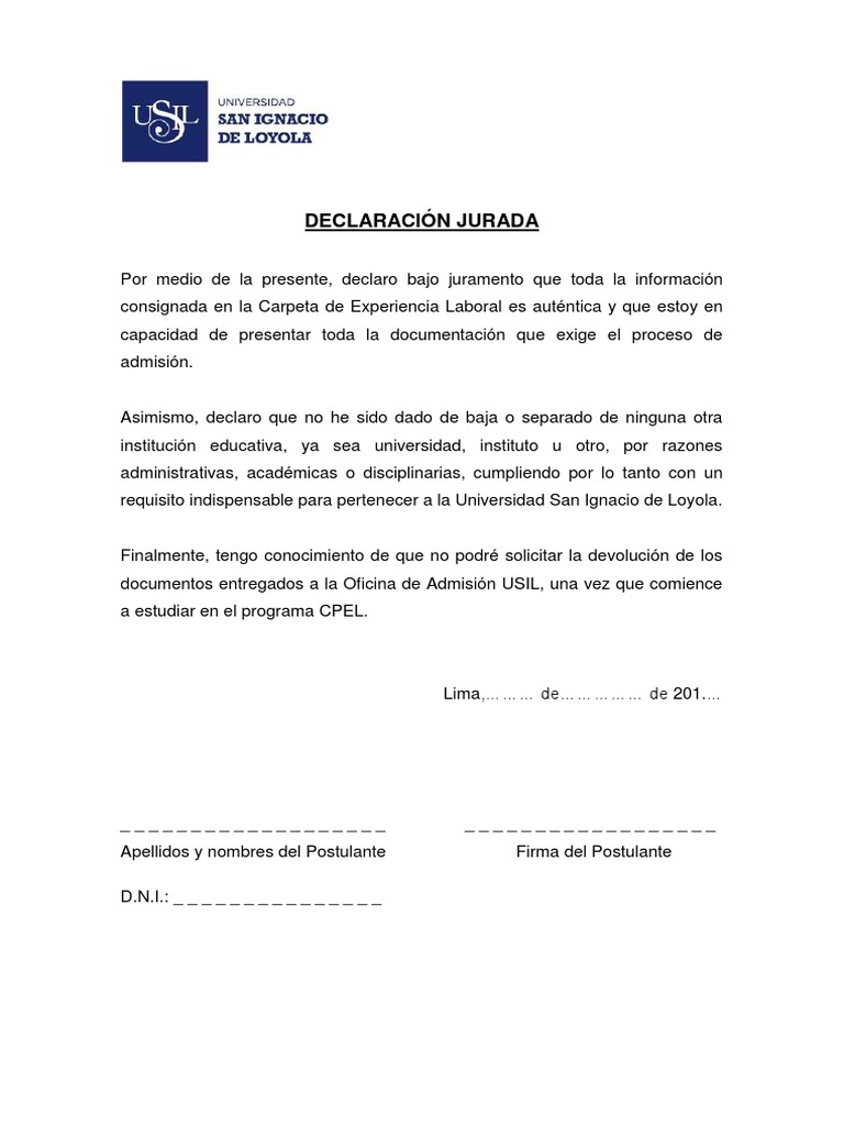 Declaracion Jurada USIL CPEL | PDF