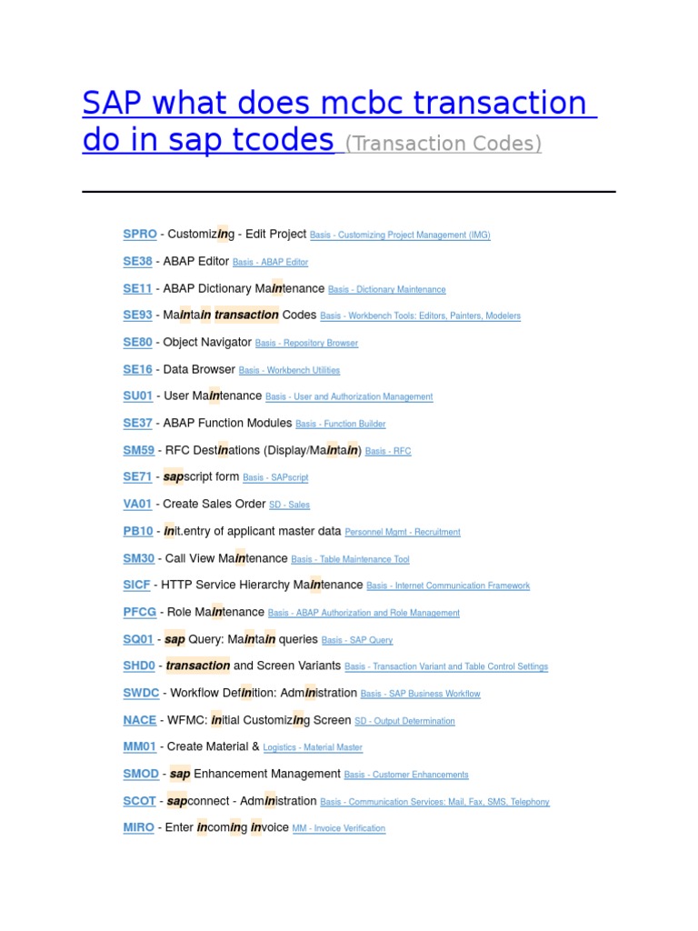 Understanding MCBC Tcode in SAP | PDF