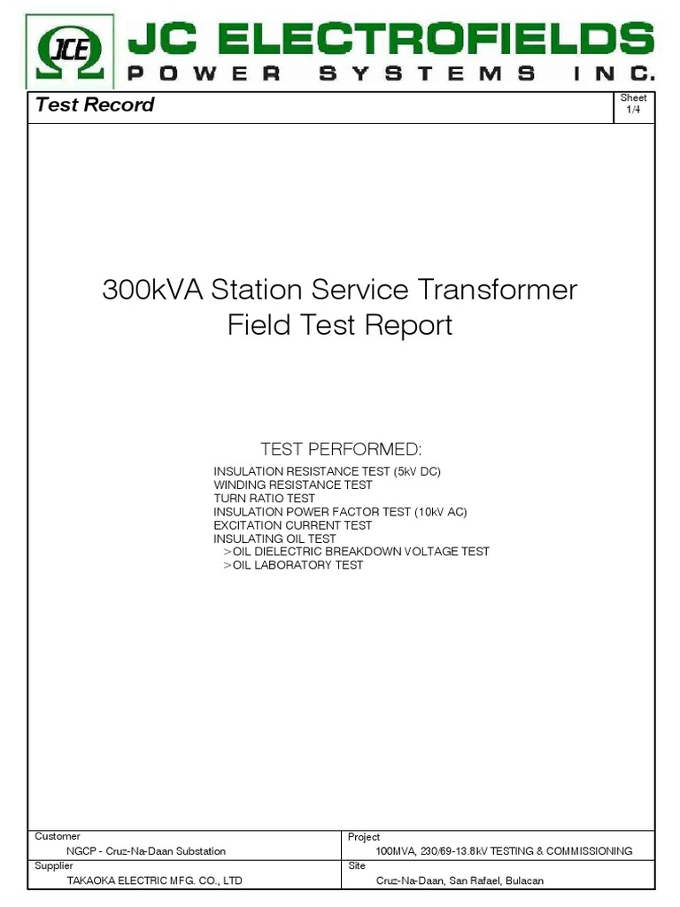 Transformer Field Test Report | PDF | Computers | Technology & Engineering