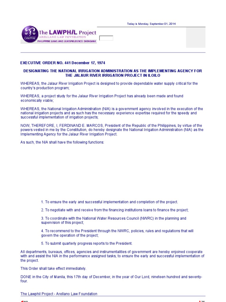 Jalaur River Irrigation Project Order | PDF