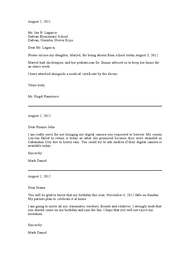 Excuse Letter for Chickenpox Absence | PDF