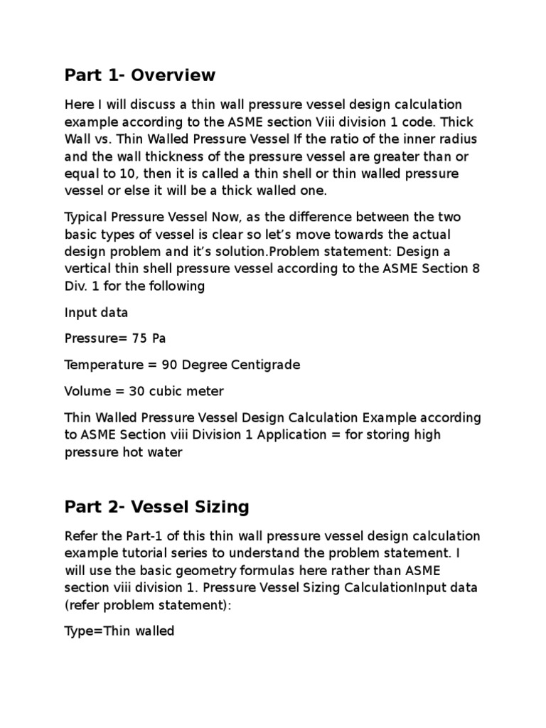 Thin Walled Pressure Vessel Design Guide | PDF | Volume | Pressure