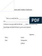 Character and Conduct Certificate