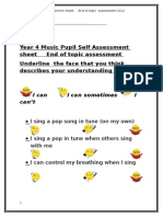 Year 4 Music Pupil Self Assessment Sheet Steps and Leaps