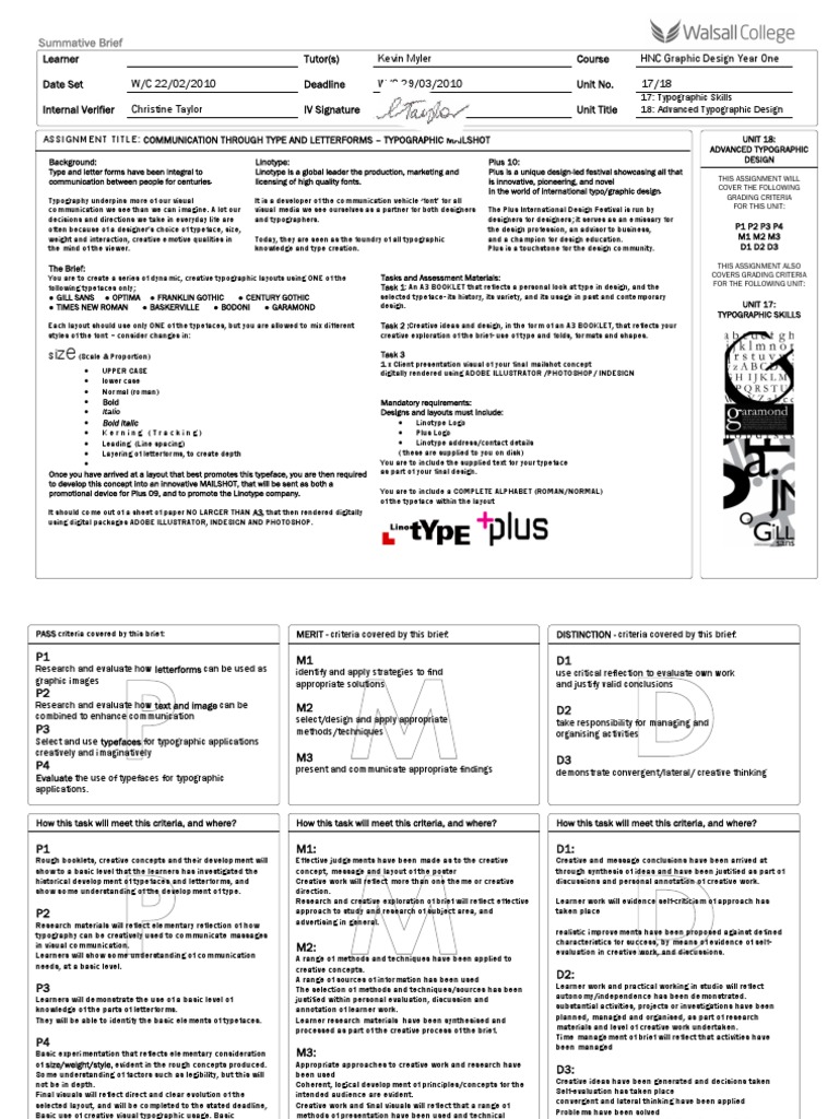 Hnc y1 Graphics Unit Adv Typo Design Mailshot 0910 