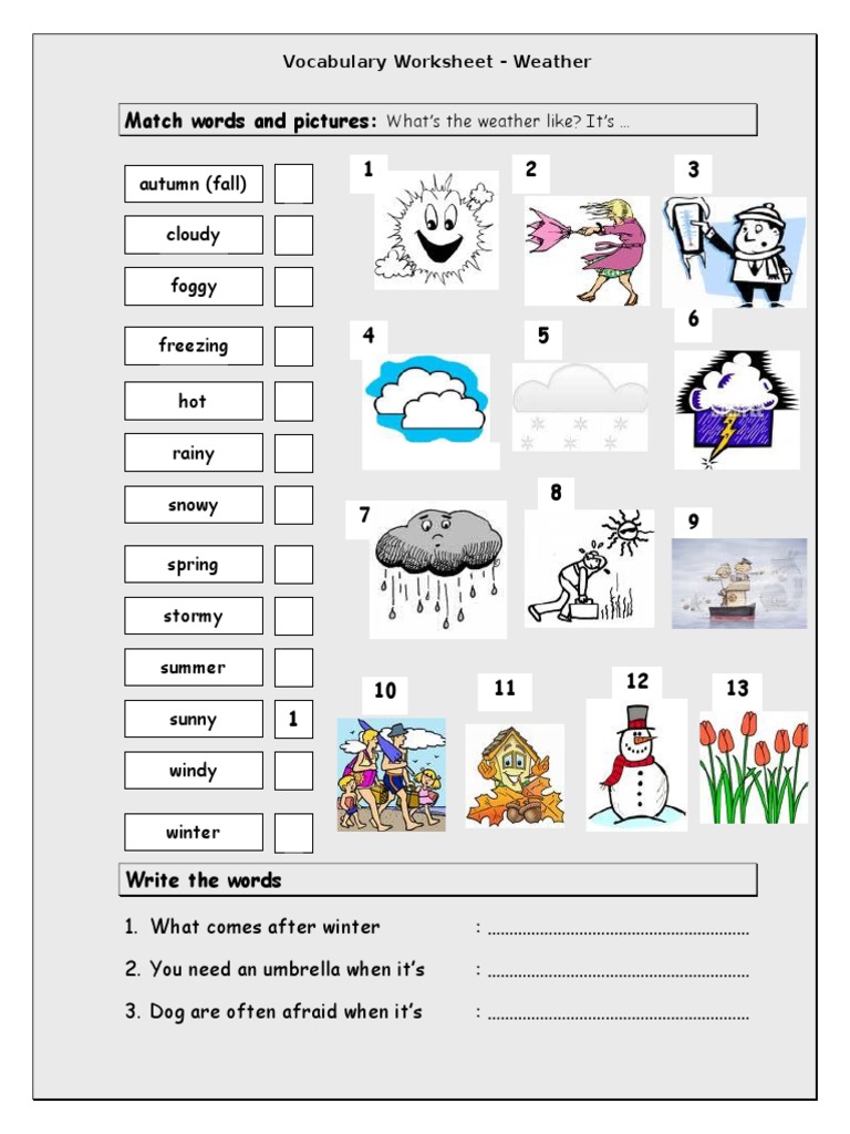Weather Vocabulary Matching Worksheet | PDF | Teaching Methods ...
