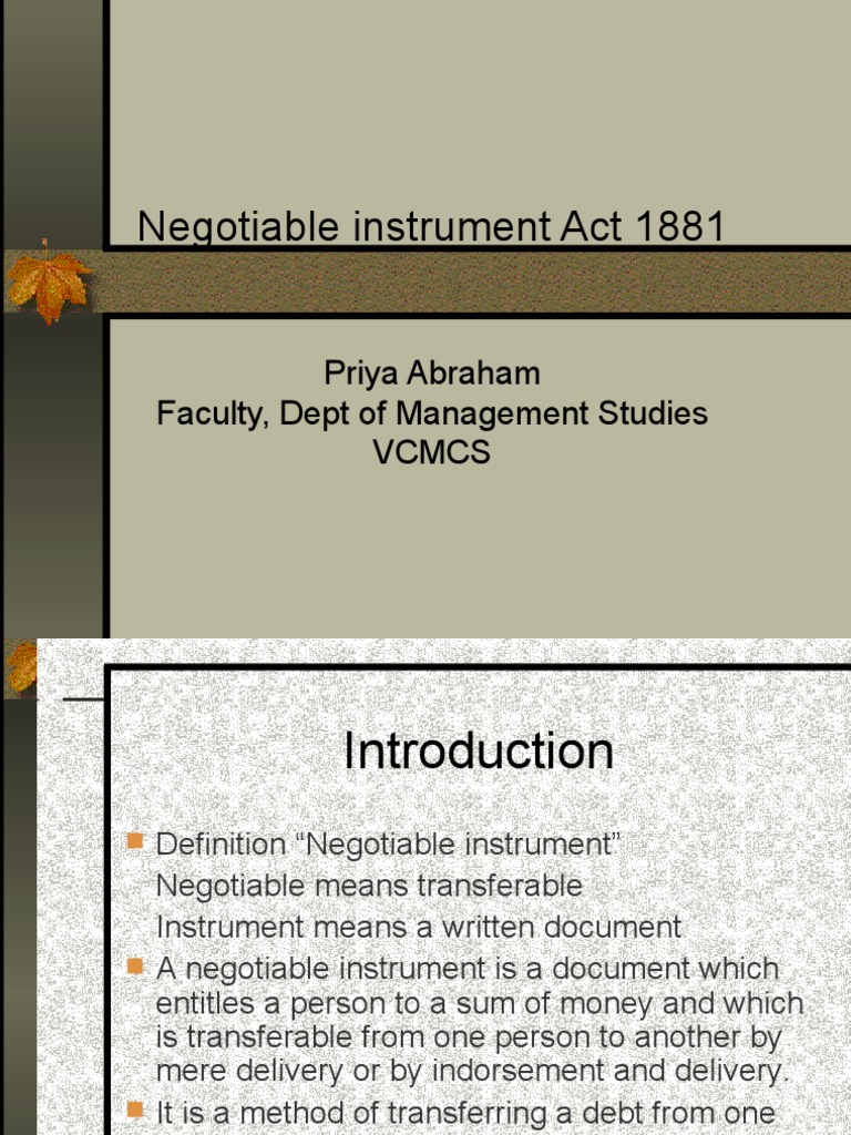 Negotiable Instrument Act 1881 | PDF | Negotiable Instrument ...