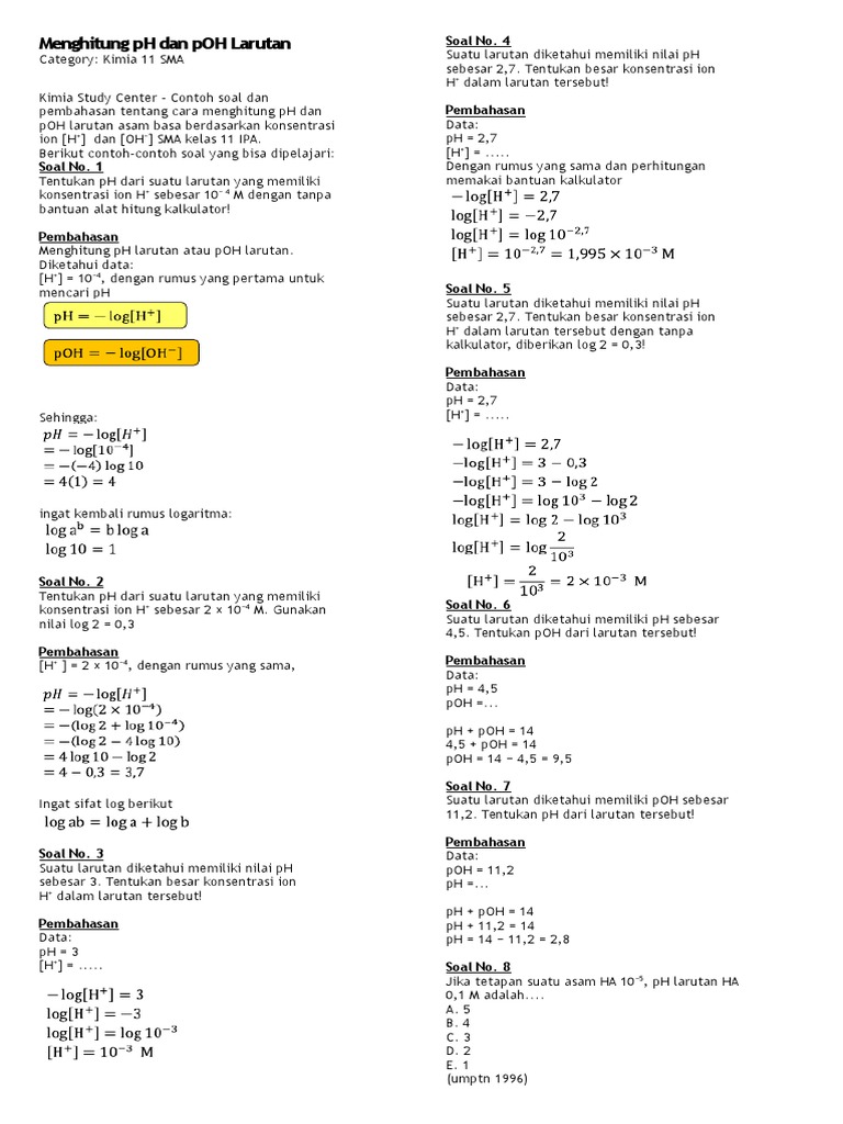 Menghitung Ph Dan Poh Larutan