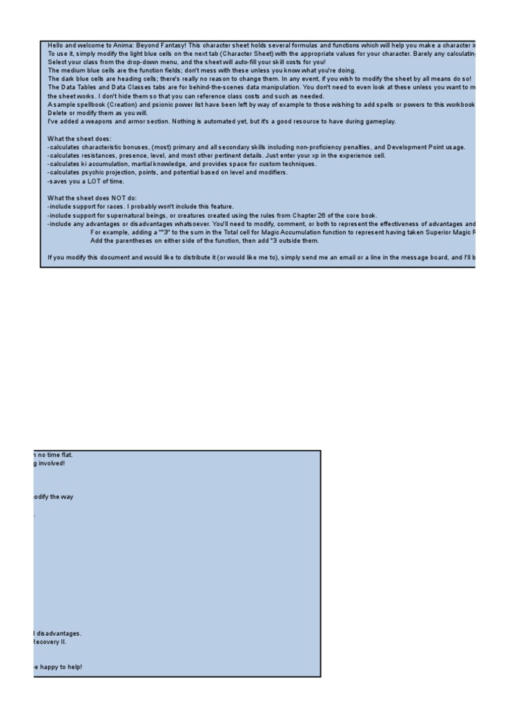 Anima Character Sheet V0.7 | Download Free PDF | Leisure