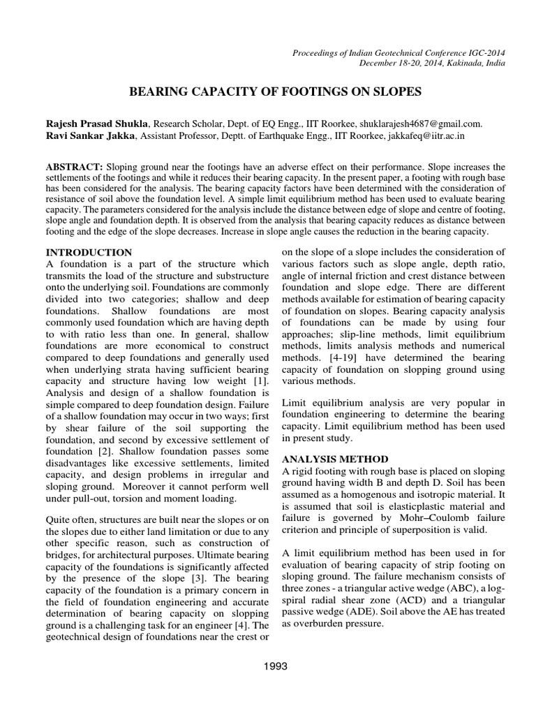 Bearing Capacity of Footings On Slopes | PDF | Foundation (Engineering ...