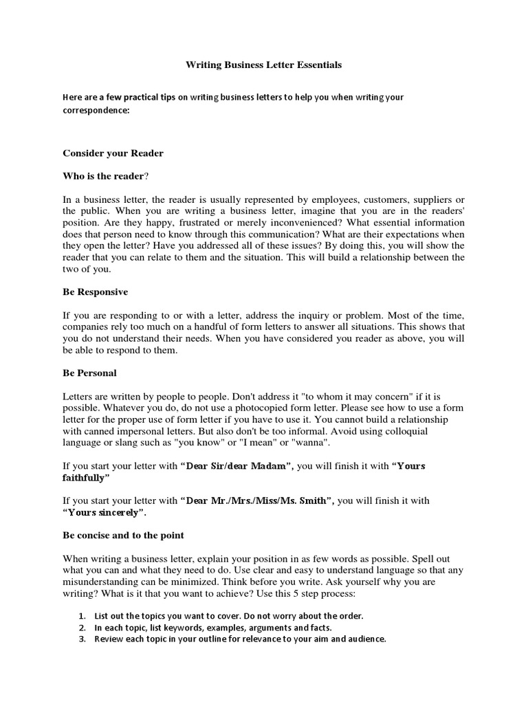 Business Letter Writing Tips | PDF | Written Communication | Communication