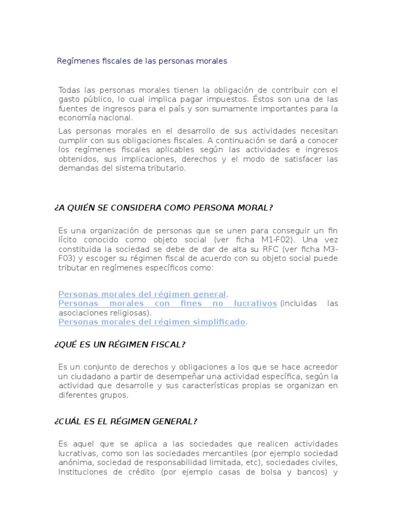 Regímenes fiscales para personas morales | PDF | Liquidación ...