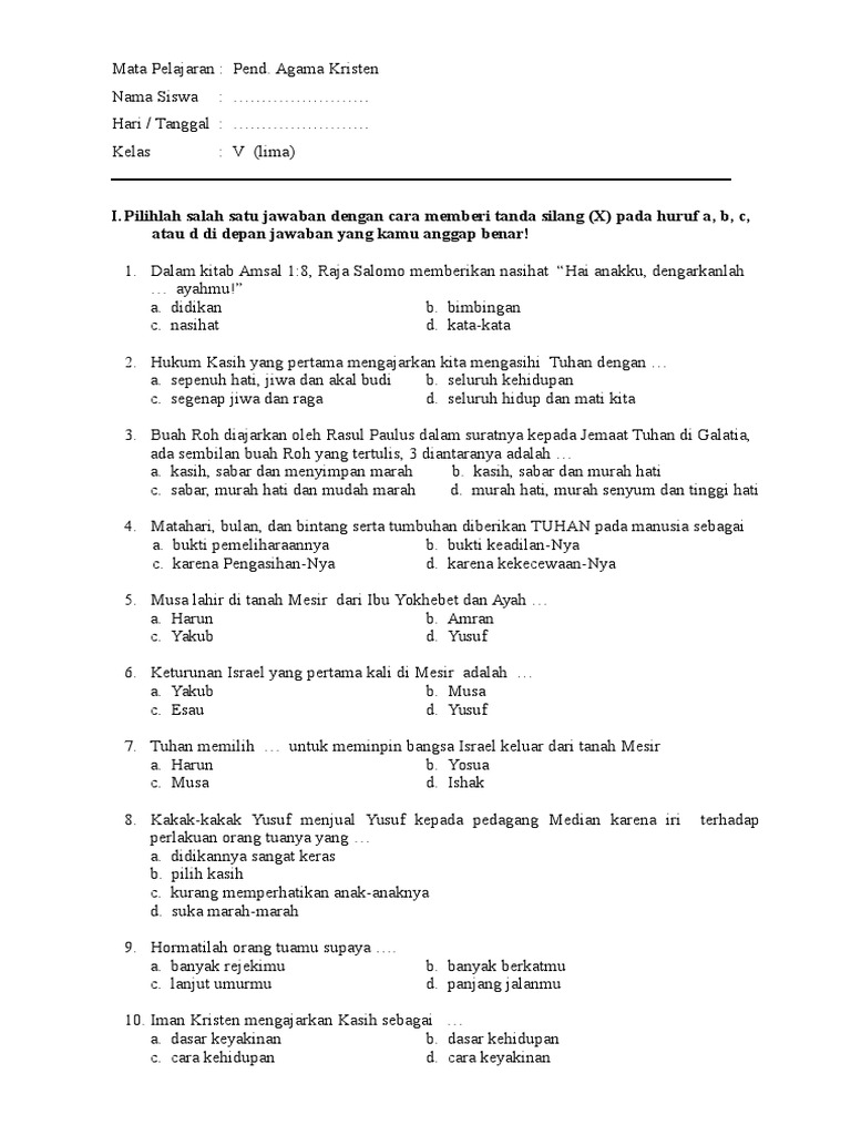 Ukk Agama Kristen Kls 3 Sd