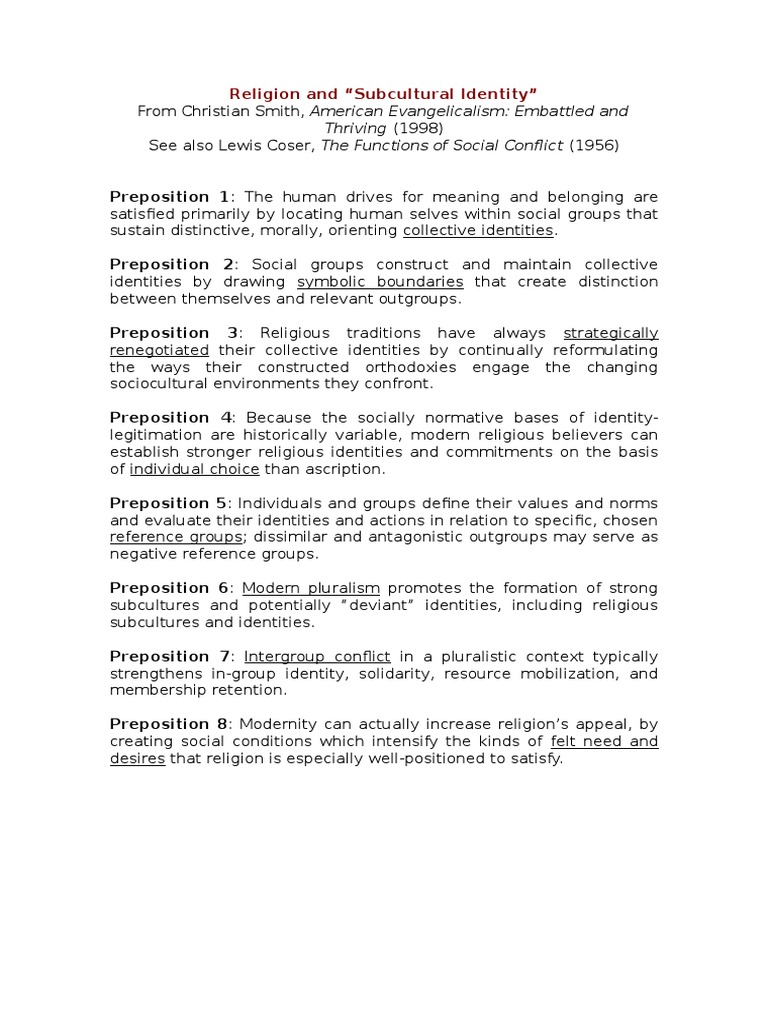 Religion and Subcultural Identity Propositions | PDF