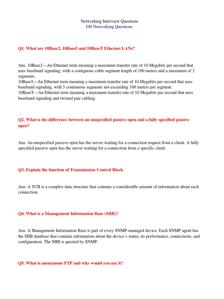 Networking Interview Questions PDF Protocols Computer