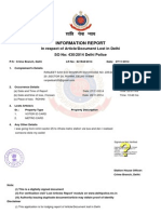 Information Report: in Respect of Article/Document Lost in Delhi SO No: 430/2014 Delhi Police