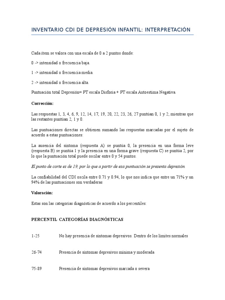 Inventario Cdi de Depresión Infantil | PDF