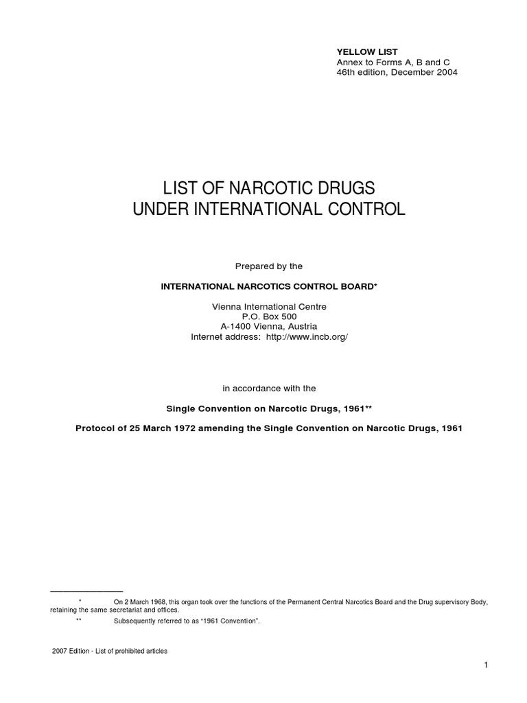 International Narcotics Drug List | PDF | Morphine | Narcotic