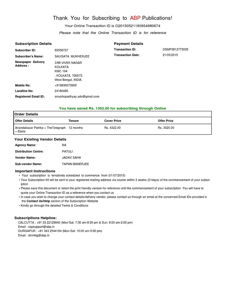 ABP Publications Subscription Confirmation | PDF | Career & Growth ...