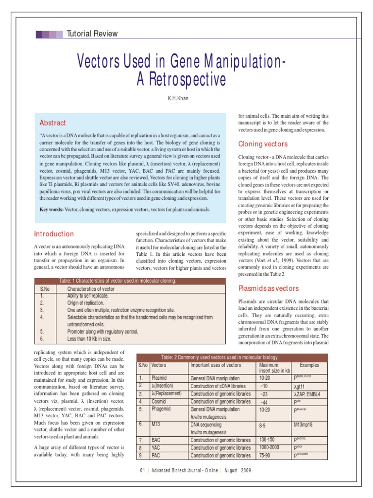 Vectors in Gene Cloning and Engineering | PDF | Plasmid | Molecular Cloning