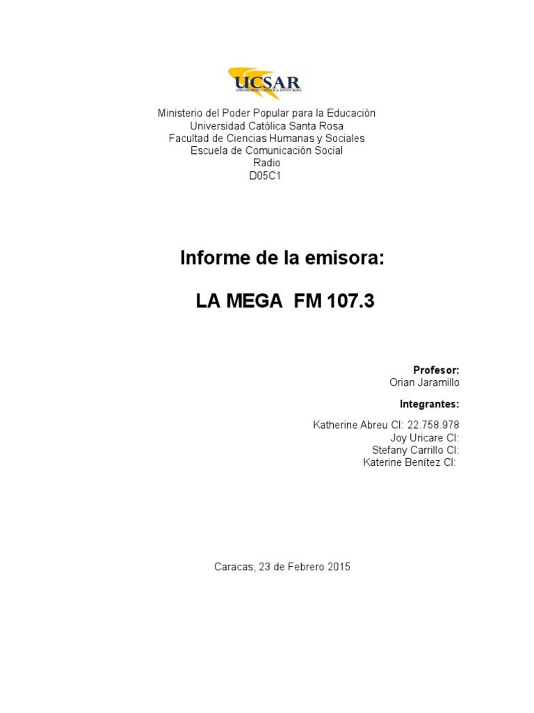 Informe Visita A La Radio La Mega PDF Música hiphop Radio