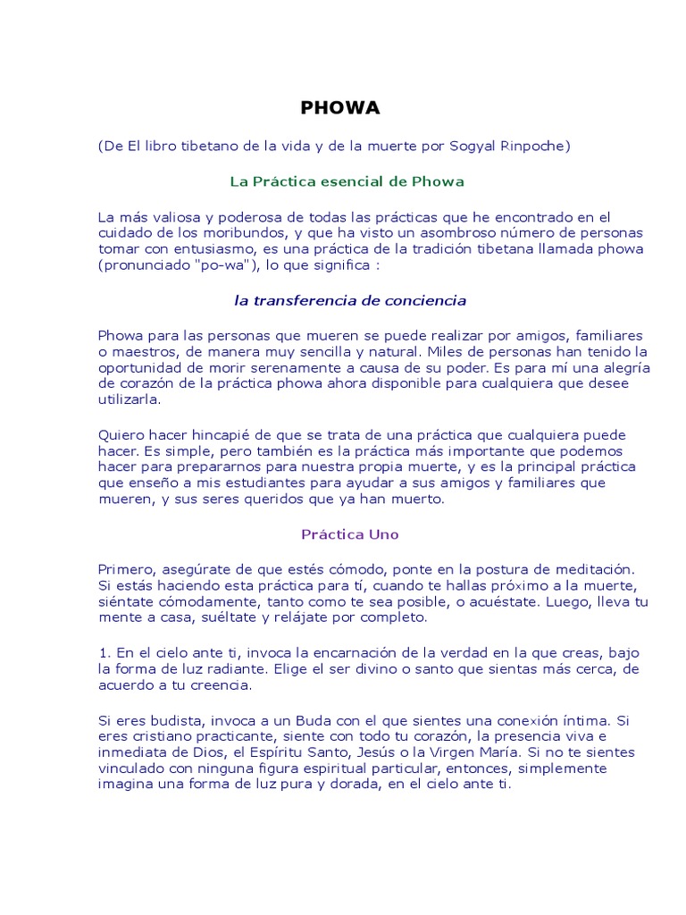 Práctica de Phowa en el Budismo | PDF | Budismo tibetano | Muerte