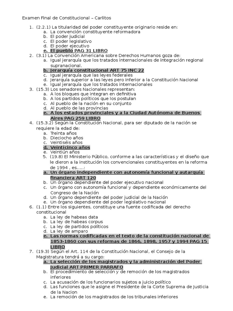 Examen Final de Derecho Constitucional | PDF | Constitución | Ley ...