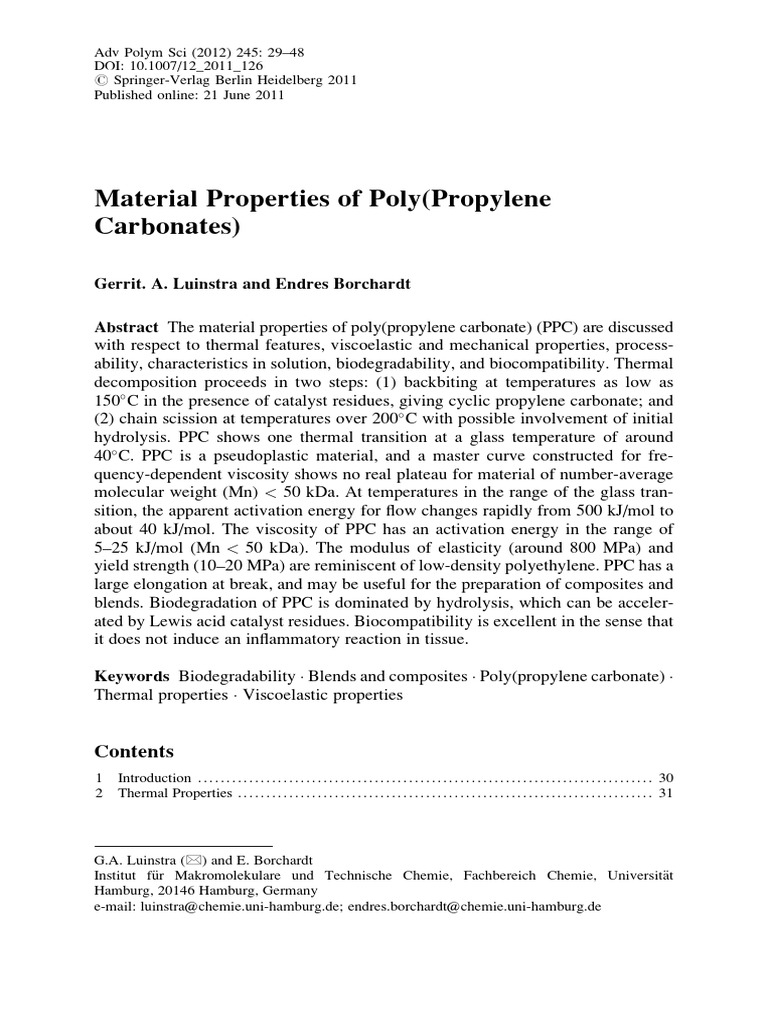 Properties of Poly(Propylene Carbonate) | PDF | Biodegradation | Polymers