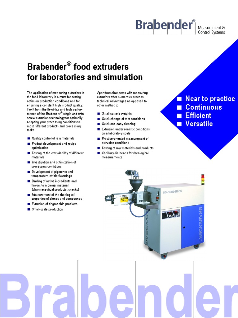 Brabender Extruders for Food Labs | PDF | Extrusion | Screw