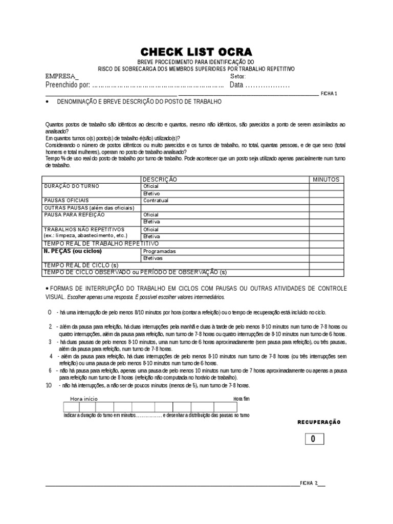 Checklist OCRA para Risco Ergonomico | PDF | Tempo | Cotovelo