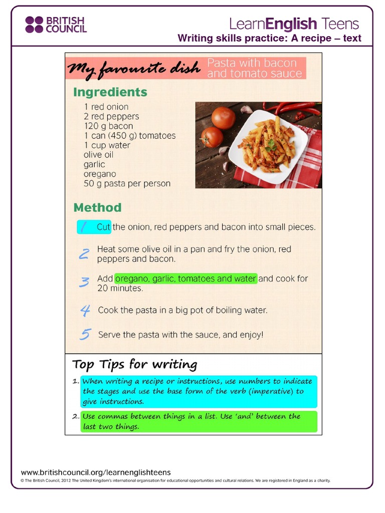 Writing Skills Practice: Recipe Guide | PDF