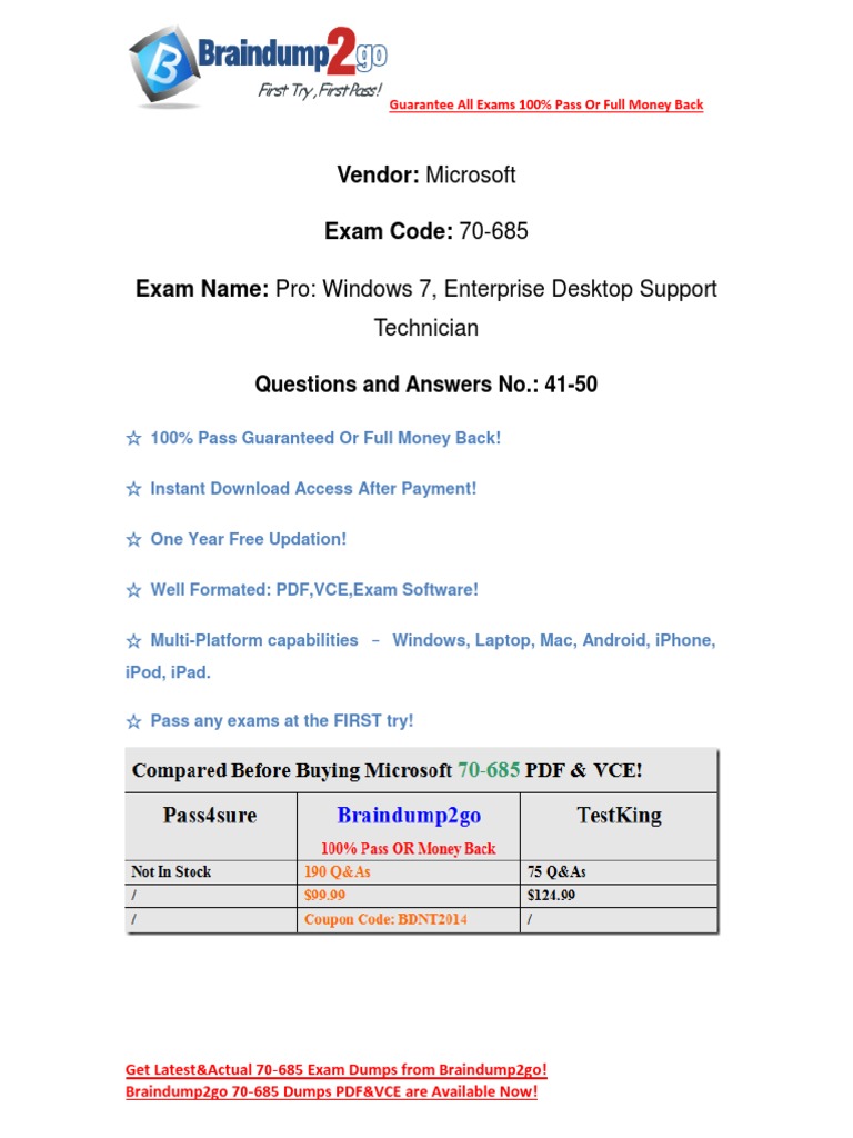 Braindump2go New Updated 70-685 Practice Tests Free Download (41-50) |  Group Policy | Active Directory