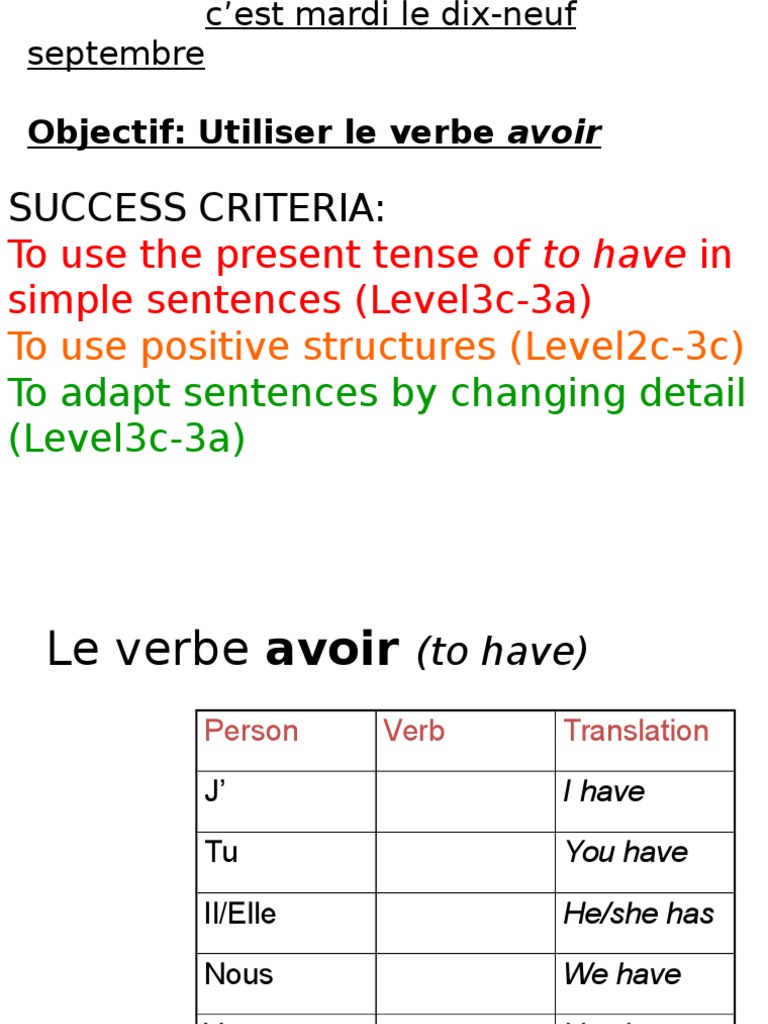Verbe Avoir Au Présent En Anglais Avoir Négation Être | PDF | Style (fiction) | Grammaire