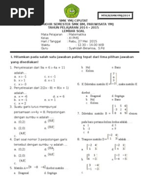 Contoh Latihan Soal: Soal Uas Matematika Kelas 12 Smk Kurikulum 2013